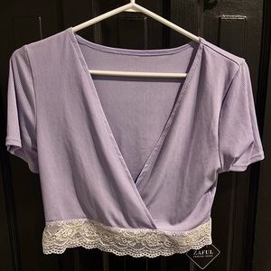 Lilac lace cross-front crop top